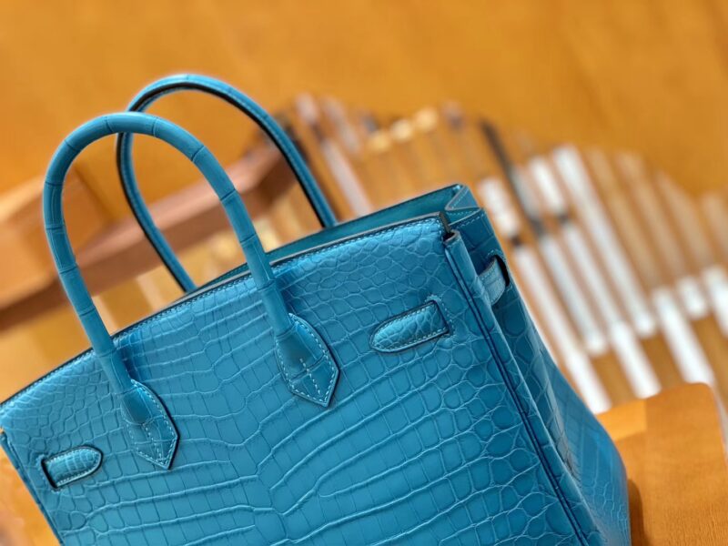 爱马仕 Birkin 30cm 伊滋密迩蓝 金扣 尼罗 雾面 两点 鳄鱼皮 全手工 - Image 7
