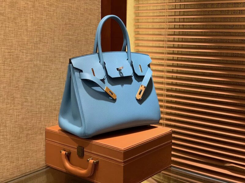 爱马仕 Birkin铂金包 北方蓝 德国小牛皮 进口原料 顶级手工缝制 金扣 30cm - Image 6