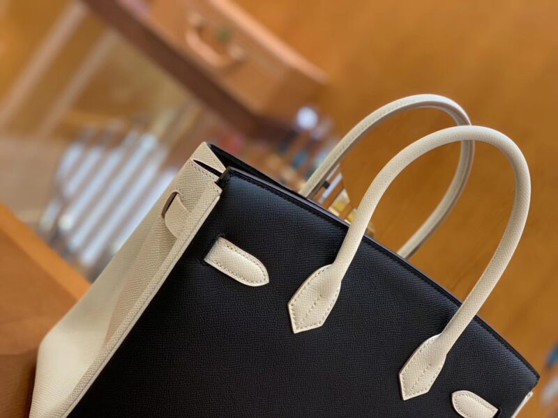 爱马仕 Birkin 奶昔白拼经典黑 德国进口掌纹牛皮 全手工蜡线缝制 30cm - Image 2