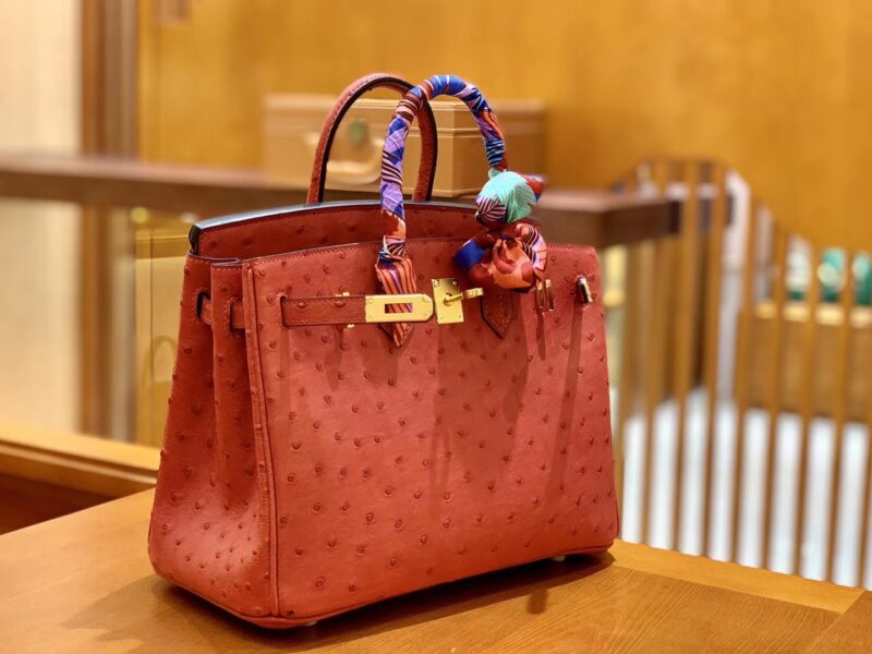 爱马仕 Birkin 30 鸵鸟皮 中国红 金扣 全手工缝制 - Image 2