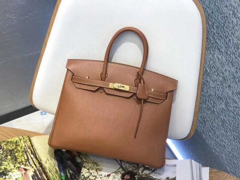 爱马仕 Birkin 铂金包 经典 金棕色 原厂御用swift皮 金扣 35cm - Image 4