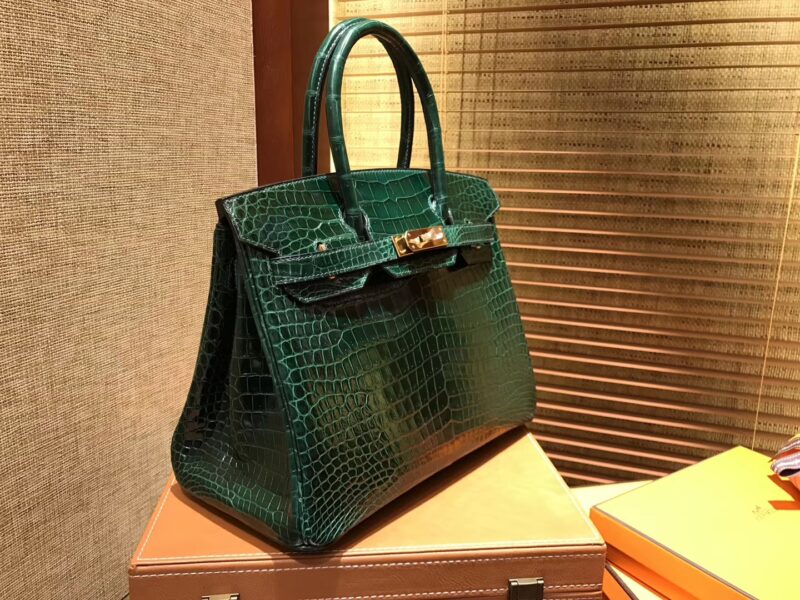 爱马仕 Birkin铂金包 祖母绿 一级皮 湾鳄鱼皮 倒V 进口原料 顶级手缝工艺 30cm - Image 10
