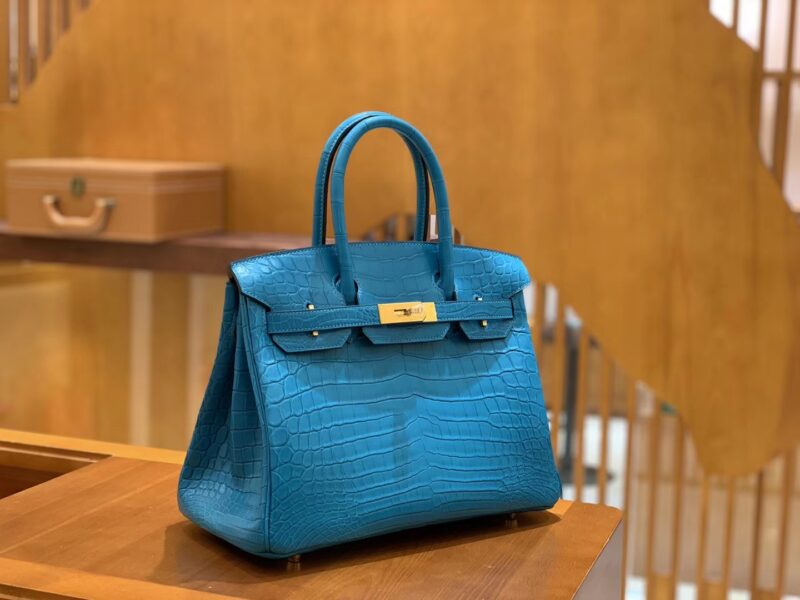 爱马仕 Birkin 30cm 伊滋密迩蓝 金扣 尼罗 雾面 两点 鳄鱼皮 全手工 - Image 9