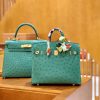 爱马仕 Birkin 25cm 湖水绿 金扣 南非KK鸵鸟皮 全手工缝制