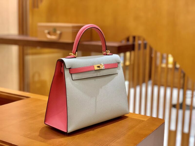 爱马仕 Kelly 凯莉包 拼色系列 斑鸠灰拼唇膏粉 25cm - Image 2