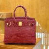 爱马仕 Birkin 铂金包 石榴红 倒V 一级皮 湾鳄鱼皮 臻品级别 金扣 30cm