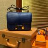 爱马仕 Constance 23cm 午夜蓝 仿蜥蜴皮 顶级手缝工艺 金扣