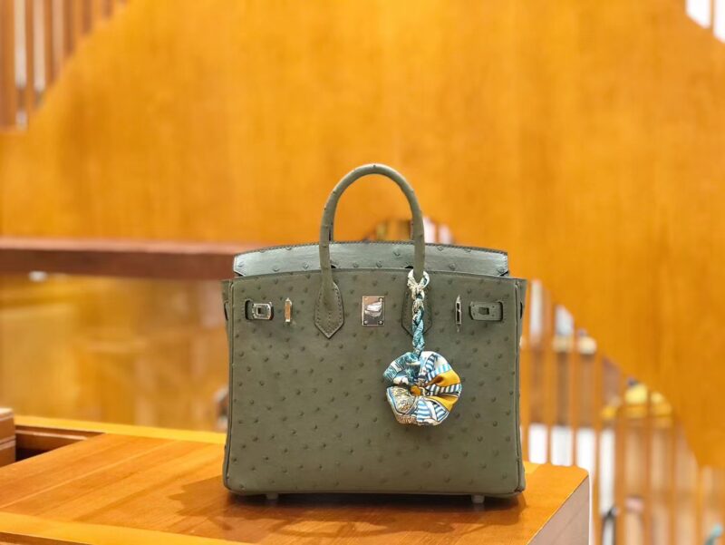 爱马仕 Birkin 25cm 豆沙绿 南非KK鸵鸟皮 银扣 原版蜜蜡线 顶级手缝