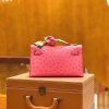 爱马仕 Mini kelly 22cm 南非kk级鸵鸟皮 樱花粉 银扣 原版蜜蜡线 顶级手工缝制