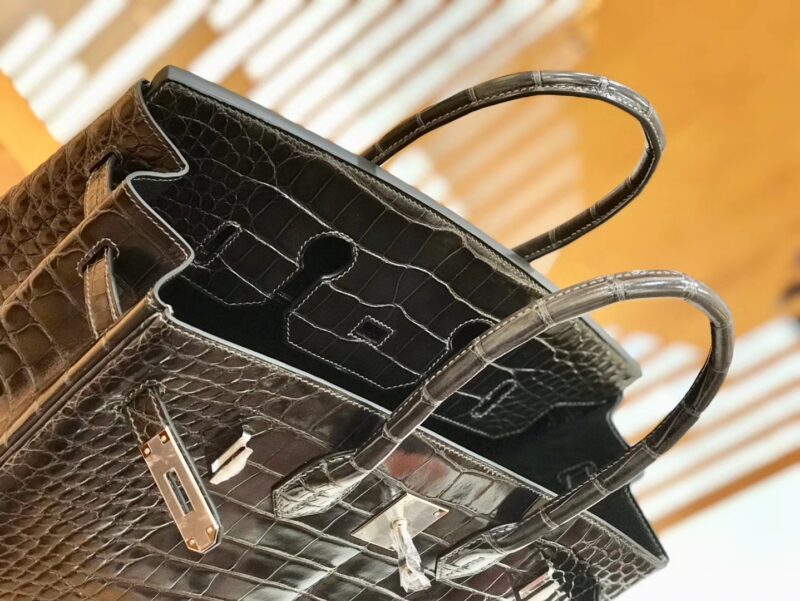 爱马仕 Birkin 35cm 美洲鳄鱼 石墨灰 银扣 - Image 7