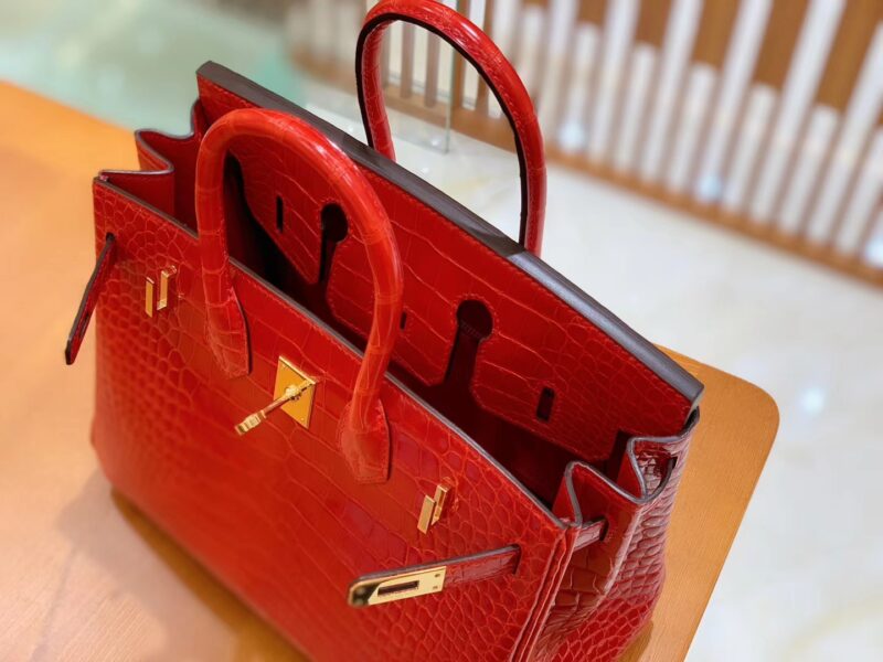 爱马仕 Birkin 铂金包 法拉利红 美洲鳄鱼皮 品相佳 金扣 25cm - Image 4