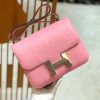 爱马仕 Constance 24cm 奶昔粉 南非KK级鸵鸟皮 银扣 银扣 原版蜜蜡线 顶级手缝