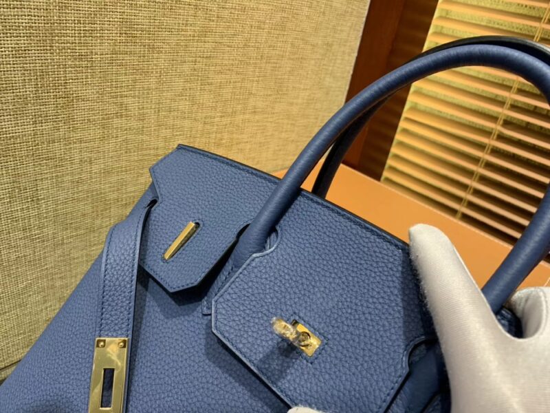 爱马仕 Birkin铂金包 玛瑙蓝 德国进口小牛皮 顶级品质全手工缝制 金扣 30cm - Image 4