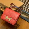爱马仕 Constance空姐包 新颜色 爱心红 鸵鸟皮 顶级全手工缝制 18cm
