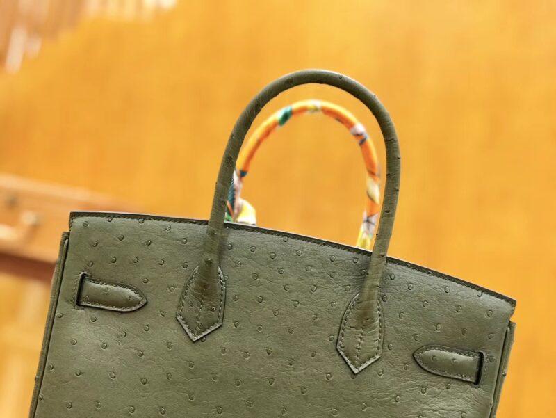 爱马仕 Birkin 30cm 丛林绿 金扣 南非KK级鸵鸟皮 全手工缝制 - Image 6