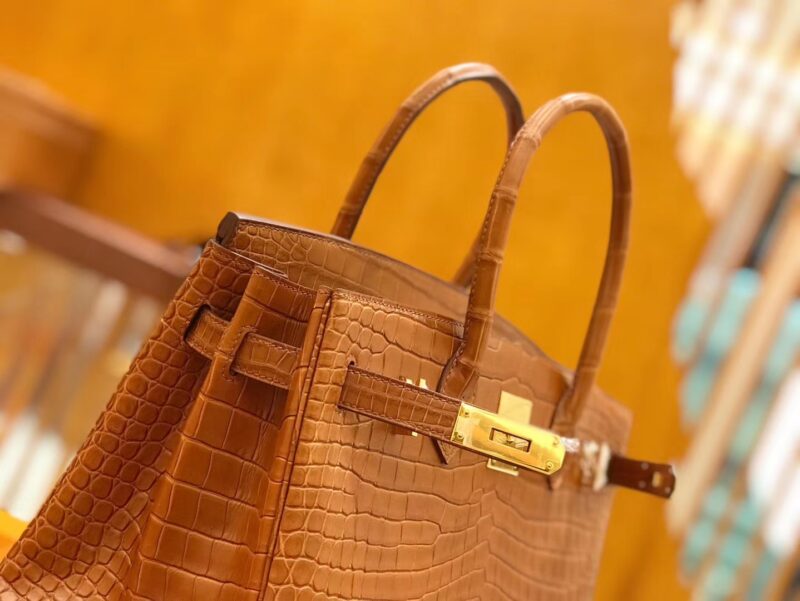 爱马仕 Birkin 30cm 金棕 一级野生湾鳄 金扣 原版蜜蜡线 顶级手缝 - Image 6