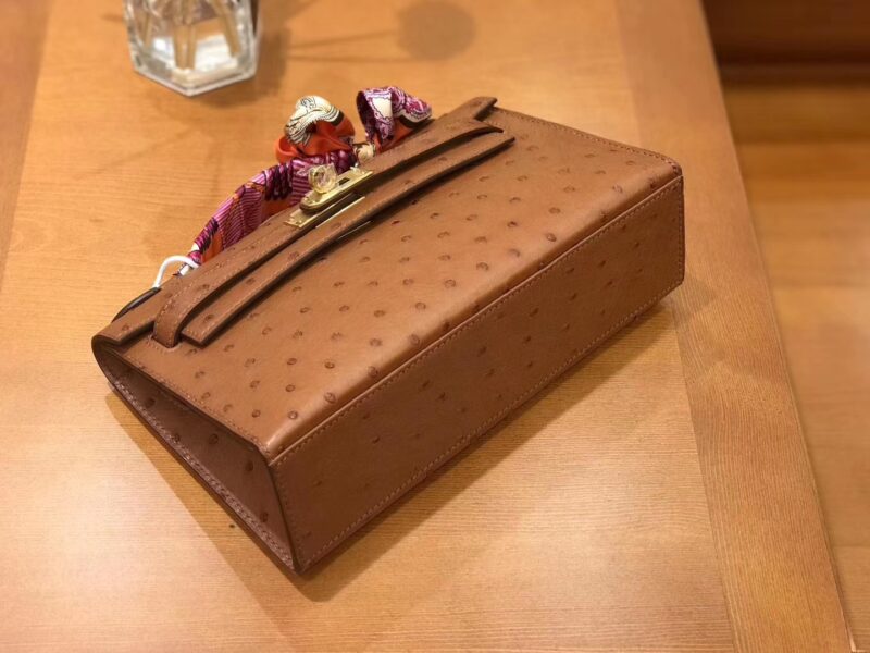 爱马仕 miniKelly 迷你凯莉 焦糖棕 南非kk级鸵鸟皮 金扣 22cm - Image 6