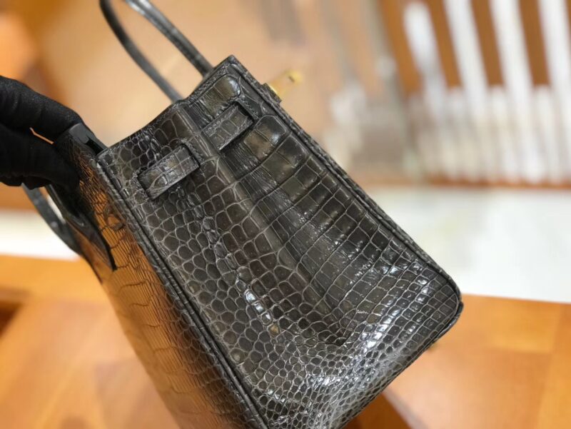 爱马仕 Birkin 铂金包 石墨灰 进口一级湾鳄鳄鱼皮 蜡线 全手工缝制 25cm - Image 9