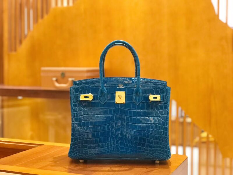 爱马仕 Birkin 30cm 伊兹密尔蓝 一级尼罗鳄 金扣 原版蜜蜡线 顶级手缝