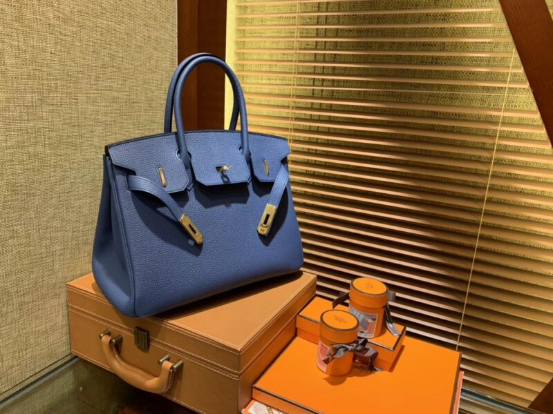 爱马仕 Birkin铂金包 玛瑙蓝 德国进口小牛皮 顶级品质全手工缝制 金扣 30cm - Image 2