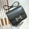 爱马仕 Constance 18cm 鳄鱼皮 铁灰拼蜥蜴原色扣 全手工缝制