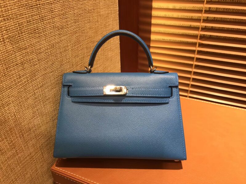 爱马仕 Mini Kelly迷你凯莉 蓝色 德国掌纹牛皮 全手工缝制 臻品级别 金扣 19cm - Image 7