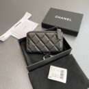 Chanel AP0222零钱包黑色小羊皮银扣免检版