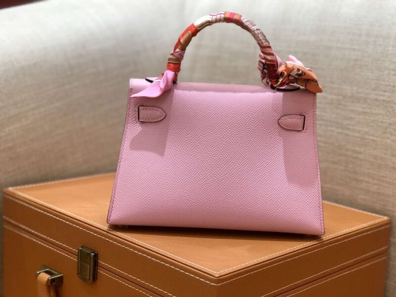 爱马仕 mini Kelly 锦葵紫 金扣 德国进口掌纹皮 全手工缝制 - Image 5