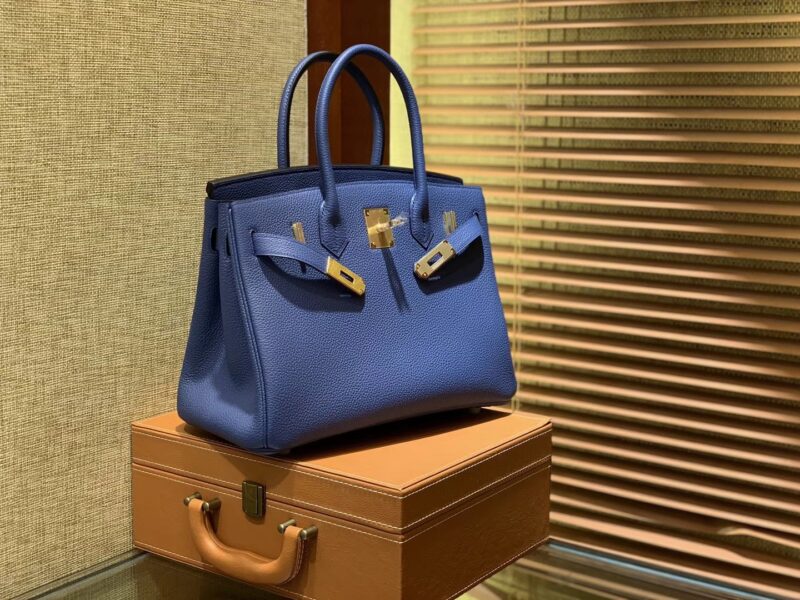 爱马仕 Birkin铂金包 明蓝色 德国进口小牛皮 顶级品质全手工缝制 金扣 30cm - Image 6