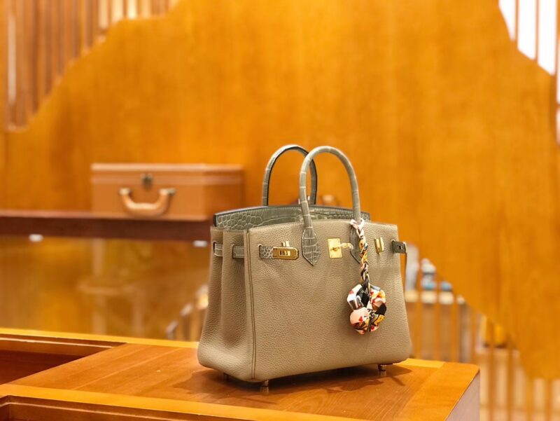爱马仕 Birkin Touch 25cm 斑鸠灰 鳄鱼皮拼牛皮 全手工缝制 - Image 2