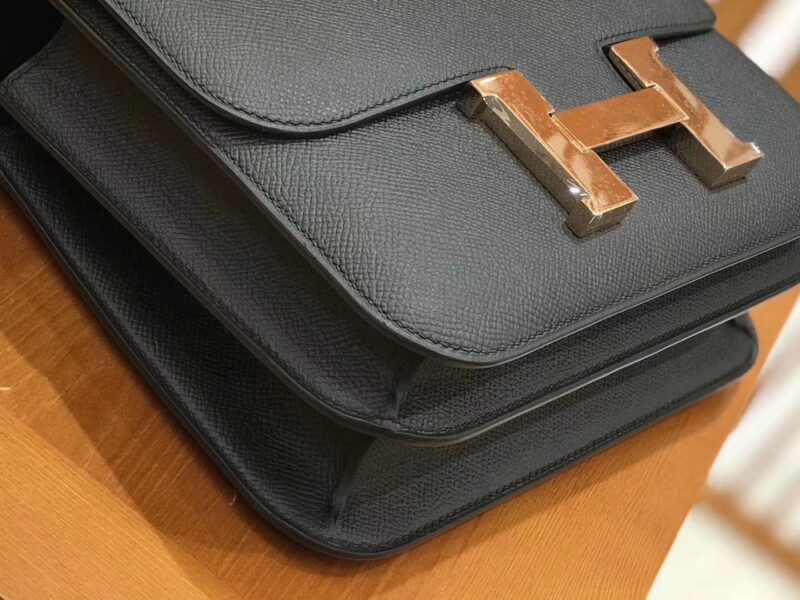 爱马仕 Constance 23cm 经典黑 Epsom 掌纹小牛皮 银扣 原版蜜蜡线 顶级手工缝制 - Image 6
