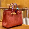 爱马仕 Birkin 铂金包 红色 鸵鸟皮 手缝工艺 金扣 25cm 现货