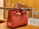 爱马仕 Birkin 铂金包 红色 鸵鸟皮 手缝工艺 金扣 25cm 现货