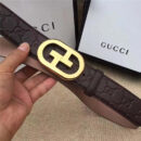 Gucci 金色扣腰带 内衬头层树膏磨砂皮底腰带 Gucci皮带