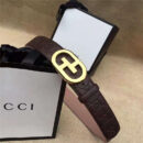 Gucci 金色扣腰带 内衬头层树膏磨砂皮底腰带 Gucci皮带