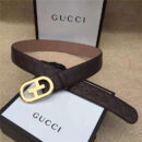 Gucci 金色扣腰带 内衬头层树膏磨砂皮底腰带 Gucci皮带