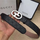 Gucci 银扣腰带 内衬头层树膏磨砂皮底腰带 Gucci皮带