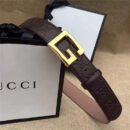 Gucci 金色G扣腰带 内衬头层树膏磨砂皮底腰带 Gucci皮带