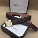 Gucci 金色G扣腰带 内衬头层树膏磨砂皮底腰带 Gucci皮带
