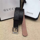 Gucci 银色G扣腰带 内衬头层树膏磨砂皮底腰带 Gucci皮带