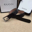 Gucci 银色G扣腰带 内衬头层树膏磨砂皮底腰带 Gucci皮带