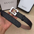 Gucci 银色G扣腰带 内衬头层树膏磨砂皮底腰带 Gucci皮带