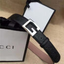 Gucci 银色G扣腰带 内衬头层树膏磨砂皮底腰带 Gucci皮带
