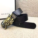 GUCCI 古奇新款 双面进口平纹头层牛皮 抛光仿古铜 金属扣头 黑色