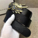GUCCI 古奇新款 双面进口平纹头层牛皮 抛光仿古铜 金属扣头 黑色