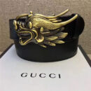 GUCCI 古奇新款 双面进口平纹头层牛皮 抛光仿古铜 金属扣头 黑色