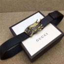 GUCCI 古奇新款 双面进口平纹头层牛皮 抛光仿古铜 金属扣头 黑色