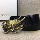 GUCCI 古奇新款 双面进口平纹头层牛皮 抛光仿古铜 金属扣头 黑色