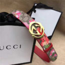 古驰Gucci i2017新品上市 互扣式双G带扣腰带 Blooms天竺蔡印花