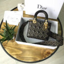 M0579 Dior迪奥 LADY DIOR黑色小牛皮柔软手提包 饰钉手提单肩包